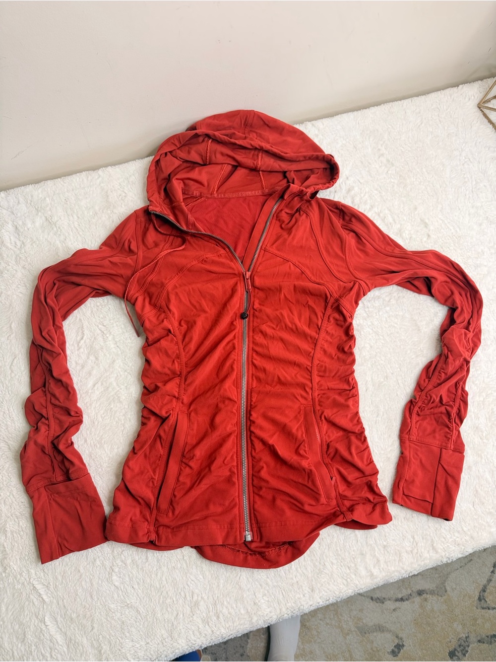 Lululemon Nulu Women’s ruched burnt orange  Hooded Zip Jacket